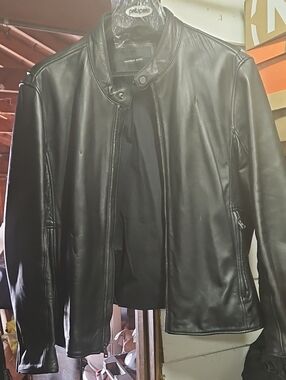 Andrew Marc Black Leather Bomber Jacket
